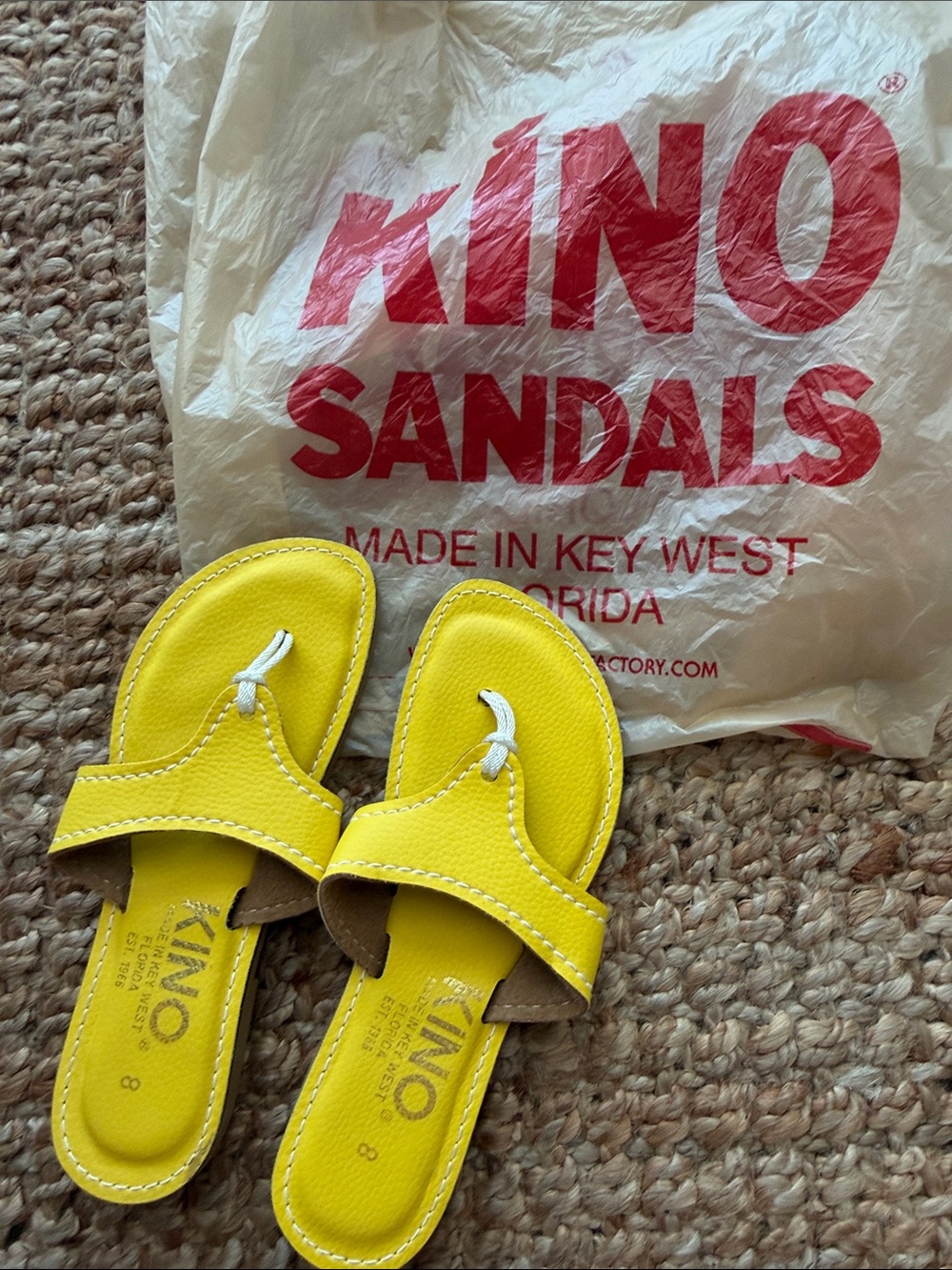 Women’s Yellow Leather Kino Sandals handmade in Key West FL! Brand New!